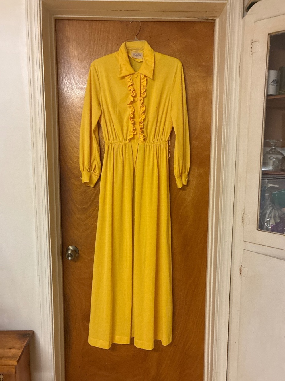 Vanity Fair Vintage Yellow Ruffled Front Maxi Dress- House Dress